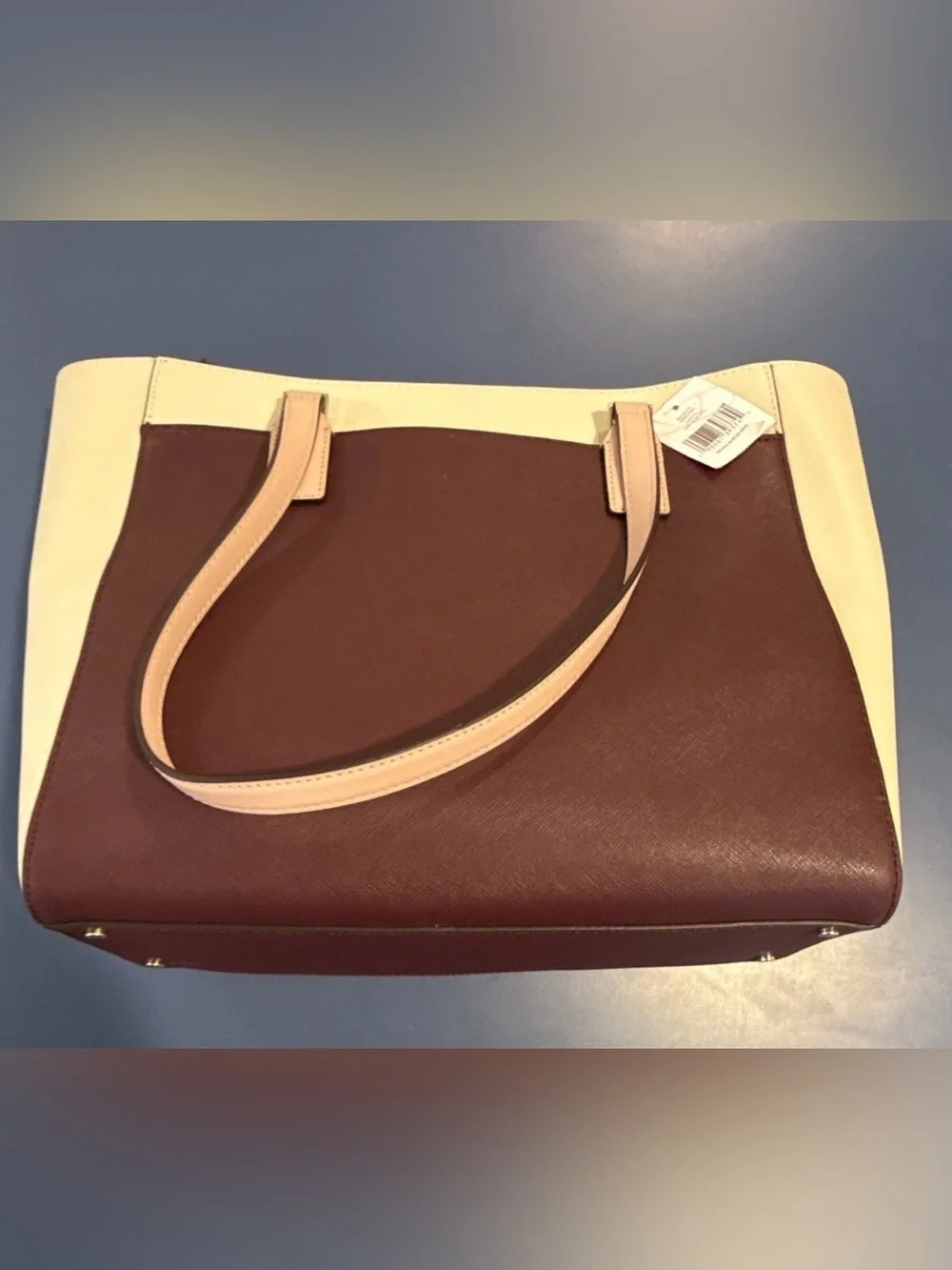 kate spade Burgandy and Cream Leather Tote with Top Handles NWT